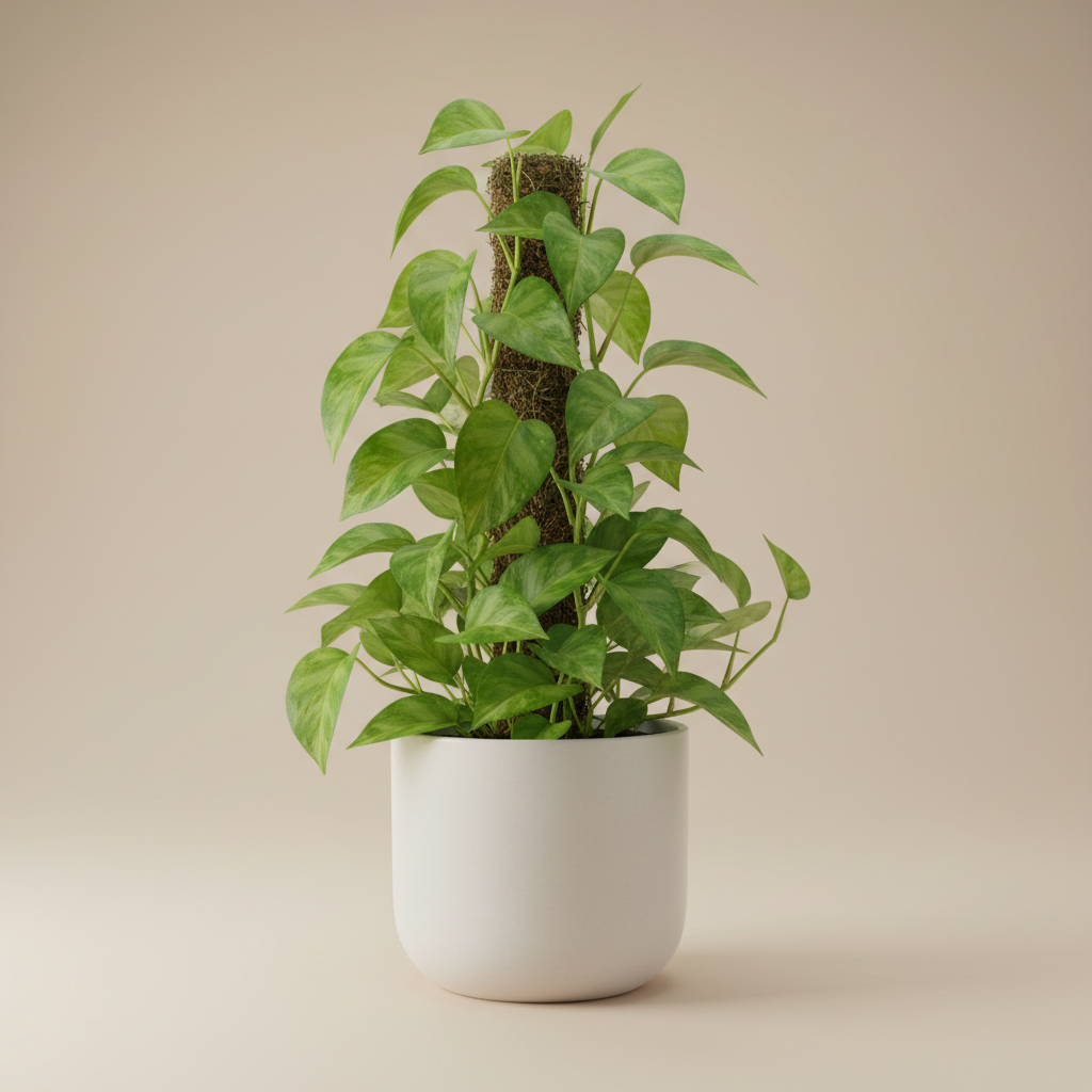 Golden Pothos Totem in a matte white ceramic pot