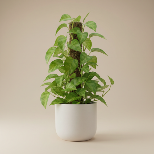 Golden Pothos Totem in a matte white ceramic pot